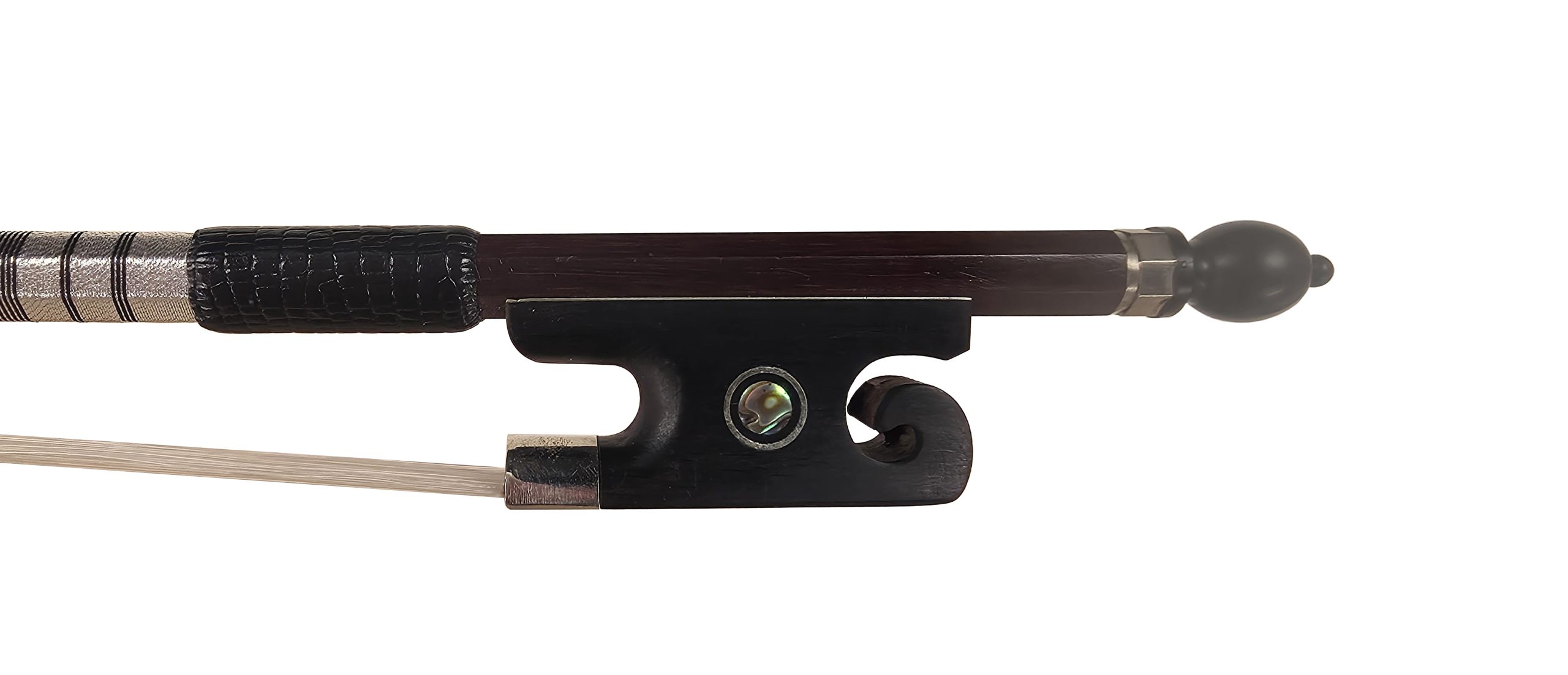 Mirecourt Style Old World Nickel Mount Brazilwood Violin Bow -Ornate Frog SKU# 77980 VN Bow Stamp